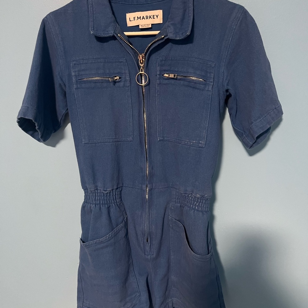 L.F. Markey women’s Navy Short-Sleeve One-Piece Romper